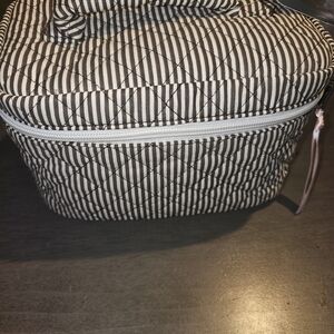 Striped Quilted Cosmetic Case - Brown & White